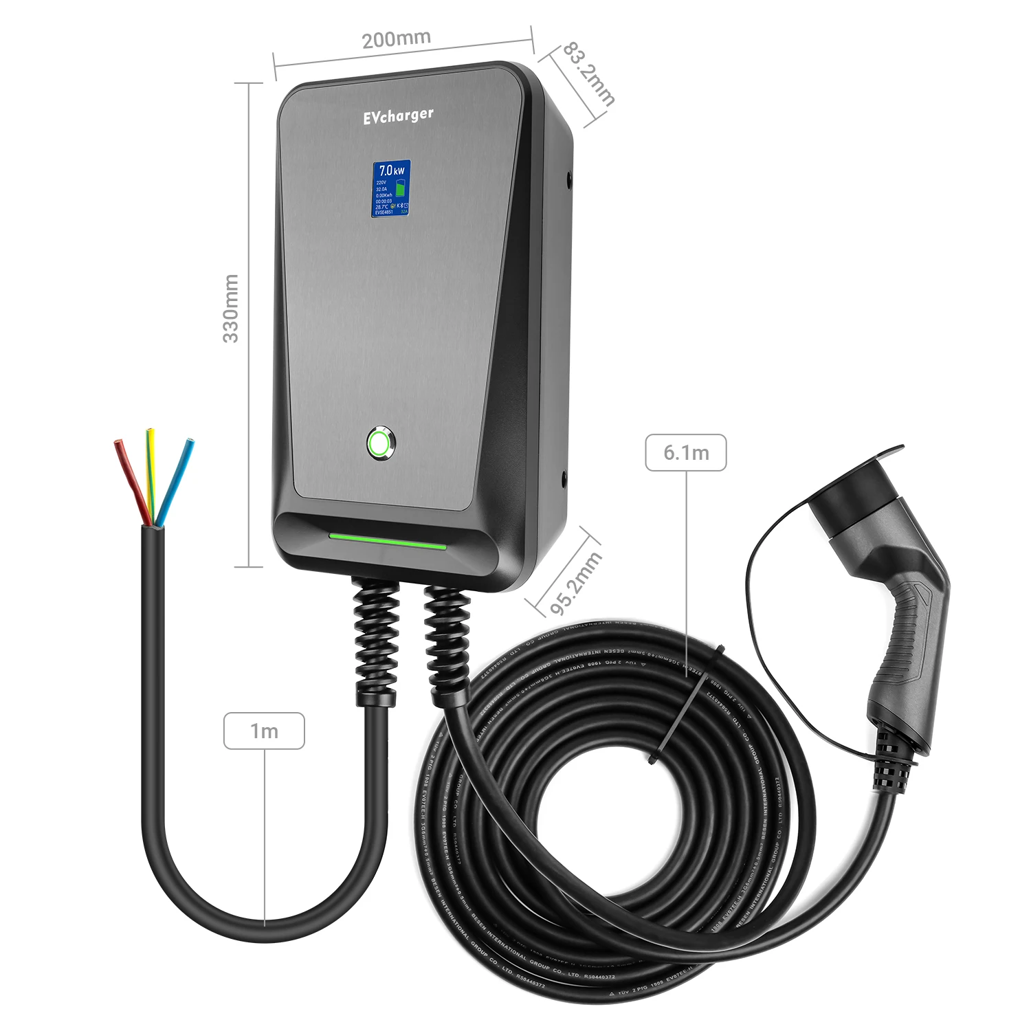 Chargeur EV Type 2 32A 1 Phase EVSE Wallbox Station de recharge de