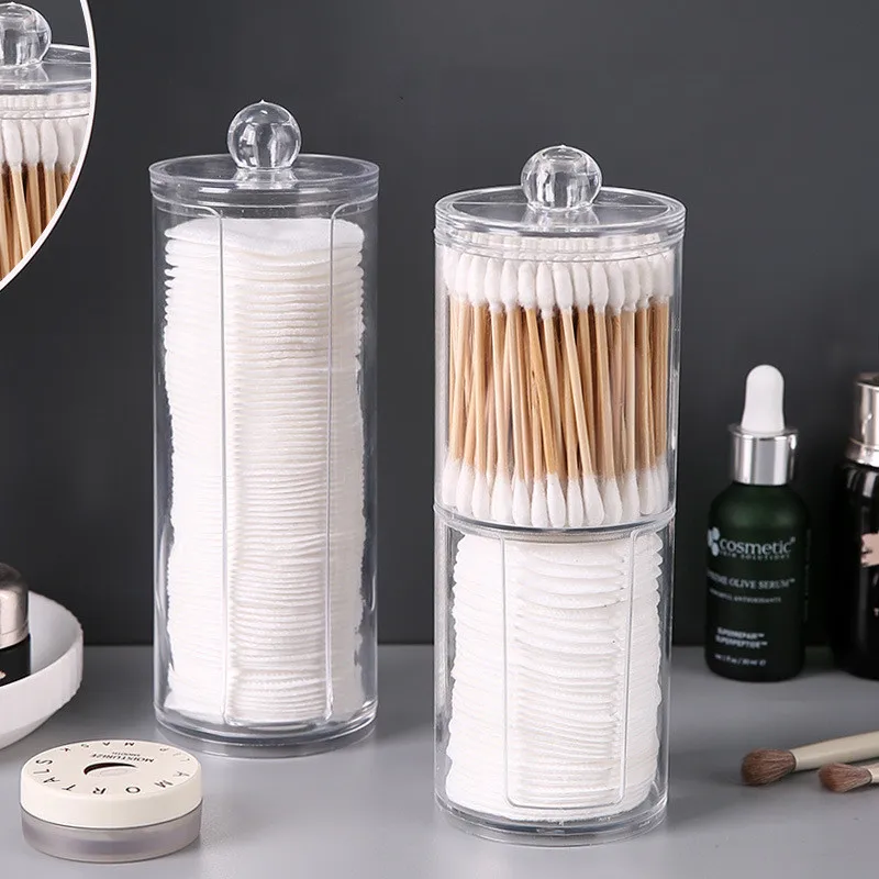 Transparent Cotton Swab Storage Box Makeup Organizer Acrylic Storage Box Cotton Swab Cosmetic Box Bathroom Bedroom Storage 2
