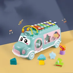 Brinquedos do ônibus da música do bebê que classificam o empilhamento do aninhamento brinquedos para a forma da cor do miúdo educação cognitiva que bate o instrumento brinquedo