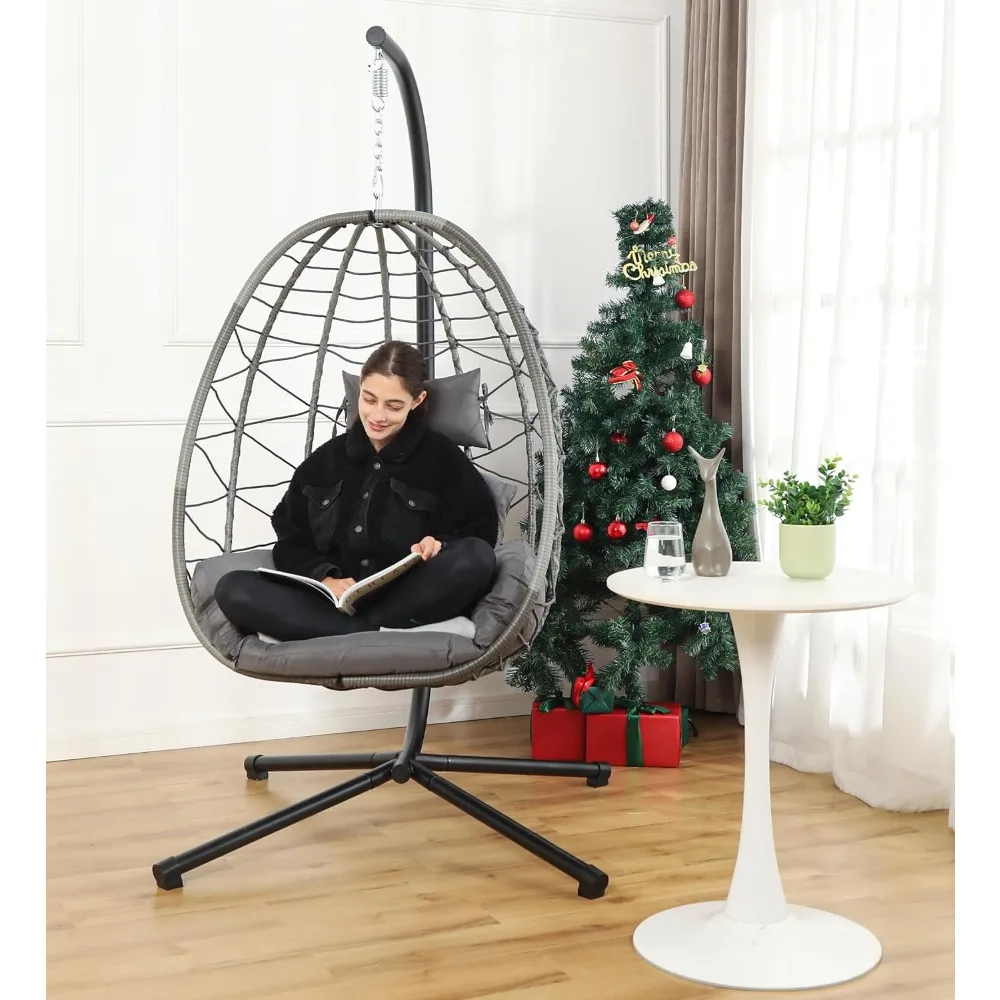 Egg Chair with Stand, Swing Chair Hanging Chair Nest Basket, UV Resistant Removable & Washable Cushions,350LBS Capacity 2