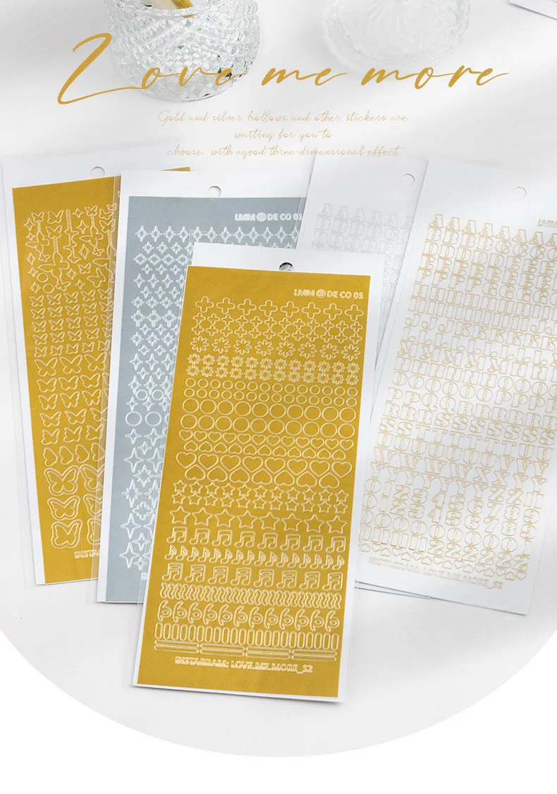 1 Pcs Waterproof Durable Korean Golden Silver English Letter Digital Stickers diy Label for Photos Albums Decoration