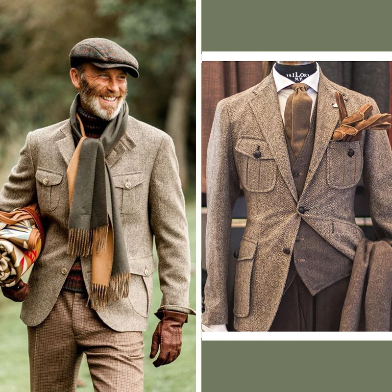 Men Suits Jackets Herringbone Men's Jacket Vintage Steampunk Outerwear Slim Fit Tailored Horse Windscreen Climbing Clothes Women Military