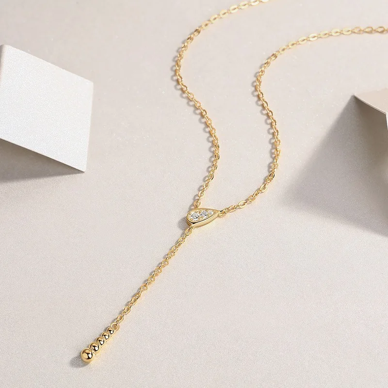 S925 Sterling Silver Gold Color Stacking Necklace Moissanite Pendant Clavicle Necklace Girls Gift
