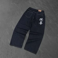Jeans Y2K à motif brodé de haute qualité, pantalon à jambes larges, style Hiphop Harajuku, tissu denim pour hommes et femmes, style américain, streetwear. 5