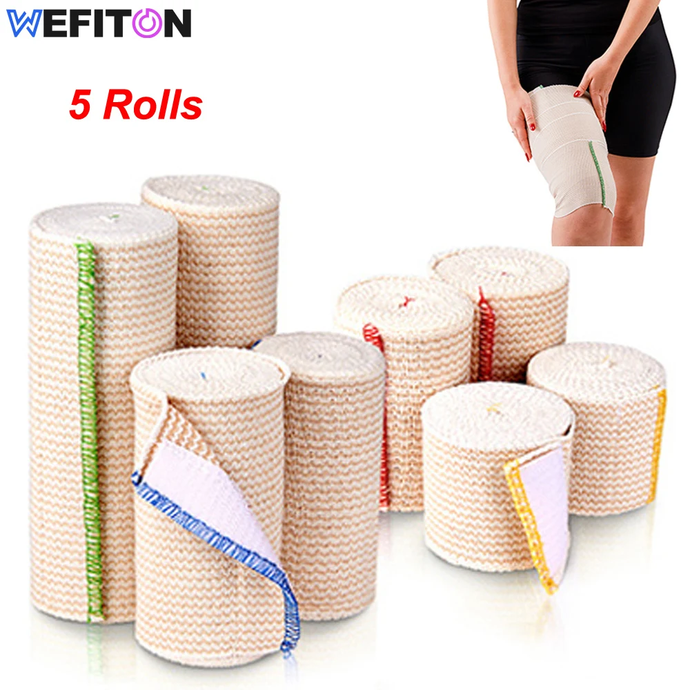 5 Rolls Premium Elastic Bandage Wrap,Cotton Latex Free Compression Bandage Wrap with Self-Closure,Support & First Aid for Sports