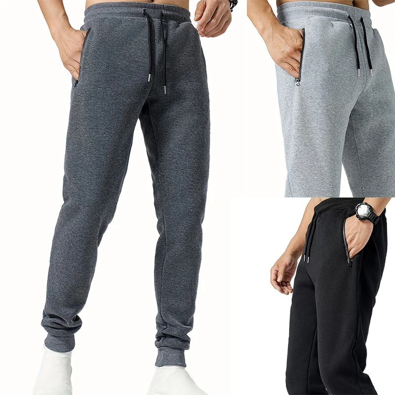 Stylish Mid Waist Men Sports Pants Sports Pants Solid Color Adjustable Drawstring Men Fitness Pants for Jogging