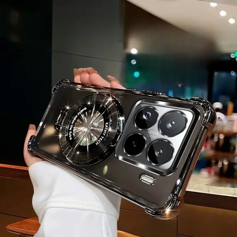 Sleek Plating Phone Case with Magnetic Holder & Shockproof Stand