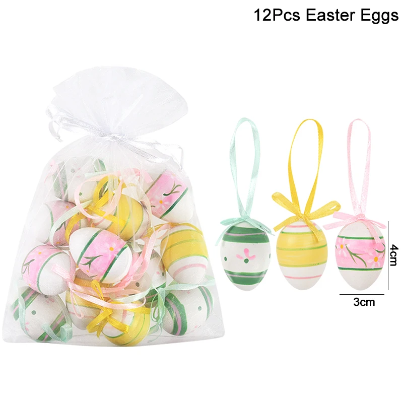 12Pcs Colorful Easter Eggs Hanging Ornament Easter Tree Basket Plastic Eggs Happy Easter Party Home Decoration 2024 Kids Gifts