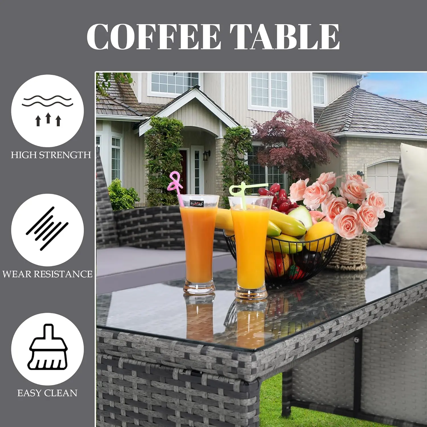 4 Pieces Rattan Patio Furniture Set,Outside Sectional Conversation Cushioned Sofa Set, Wicker Sofa Ideal