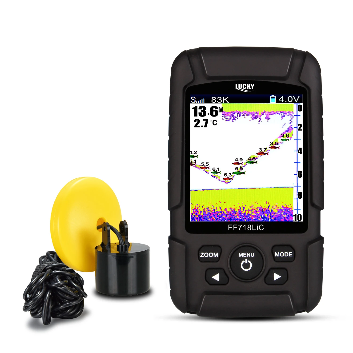 Portable Fish Finder Dual Sonar Frequency 2.8 "Color LCD 200KHz 83KHz 328ft Detection Russian menu