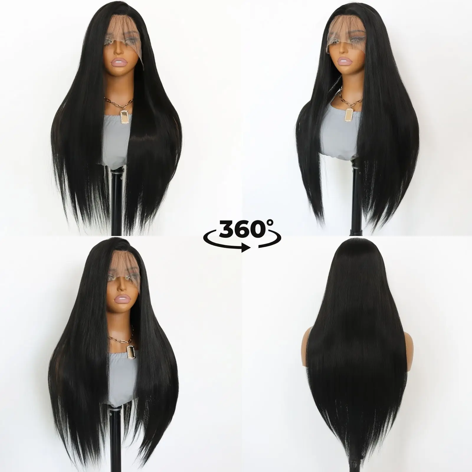 13x4 Synthetic Lace Front Wig 24" Black Long Straight Wig Natural Black Synthetic Wigs for Black Women