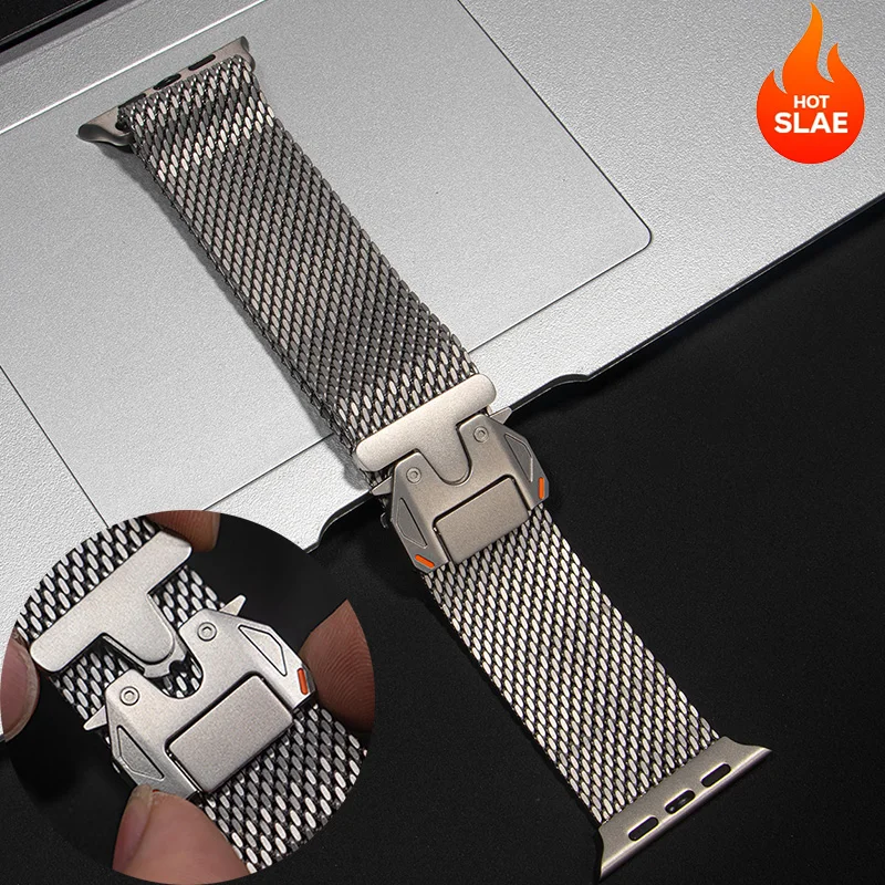 Titanium Milanese Parachute Buckle Watch Strap in Elegant Design