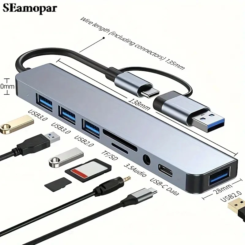 8-in-1 USB Expander HUB USB Distributor with 2 USB 3.0, 2 USB 2.0, And ...