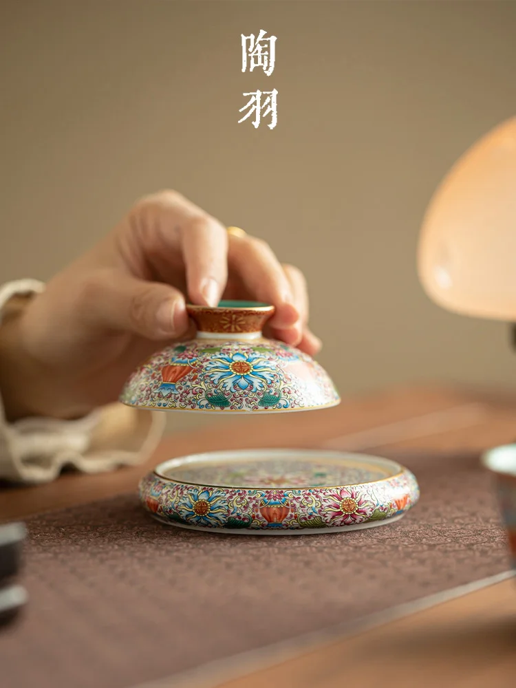 우아하고 심플한 세라믹 차 받침대, 선(禪) 분위기의 에나멜 차 트레이, 원형 레트로 스타일 차 도구(차 예)