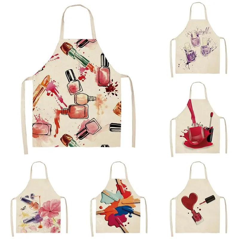 

Cartoon Nail Polish Bottle Apron Color Linen Adult Childs Kitchen Leeveless Aprons Women Home Cleaning Tools Cooking Accessories