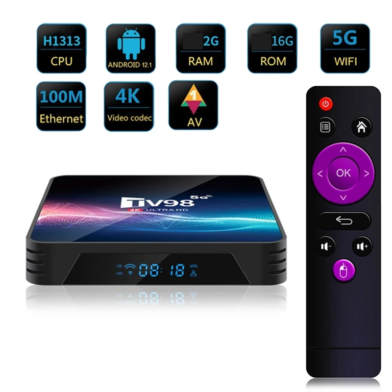 Hot-TV98 TV 박스, 와이파이 올위너 H313, 4K x 2k, 안드로이드 12 셋톱 박스, TV98 미디어 플레이어, 2G + 16G, 2.4G 및 5G