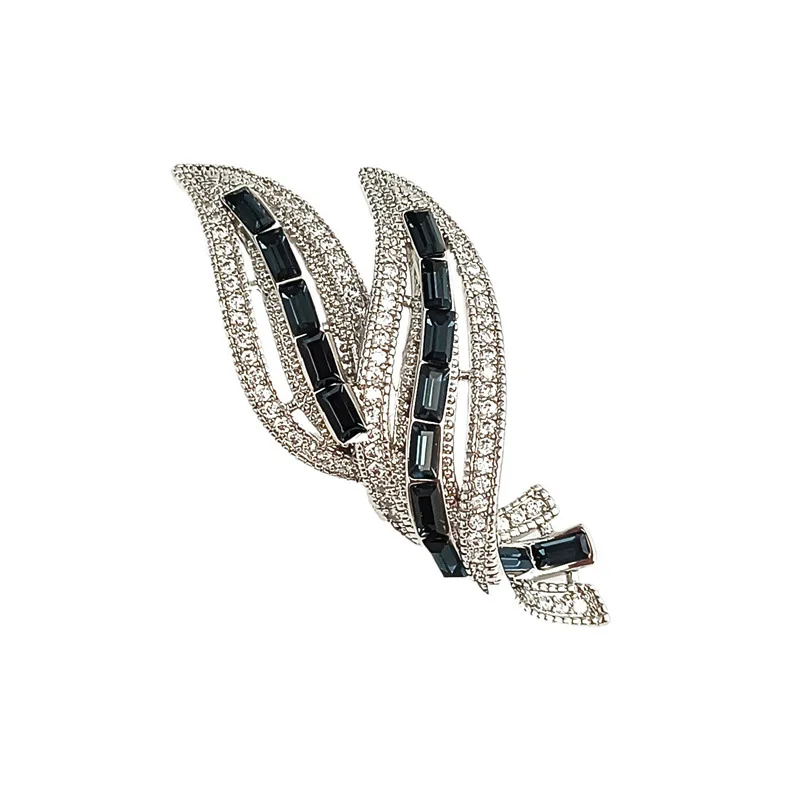 Fashionable Blue Square Zircon Orchid Leaf Brooch for Women's High-end Exquisite Plant Leaf Corsage Suit Decoration Pins