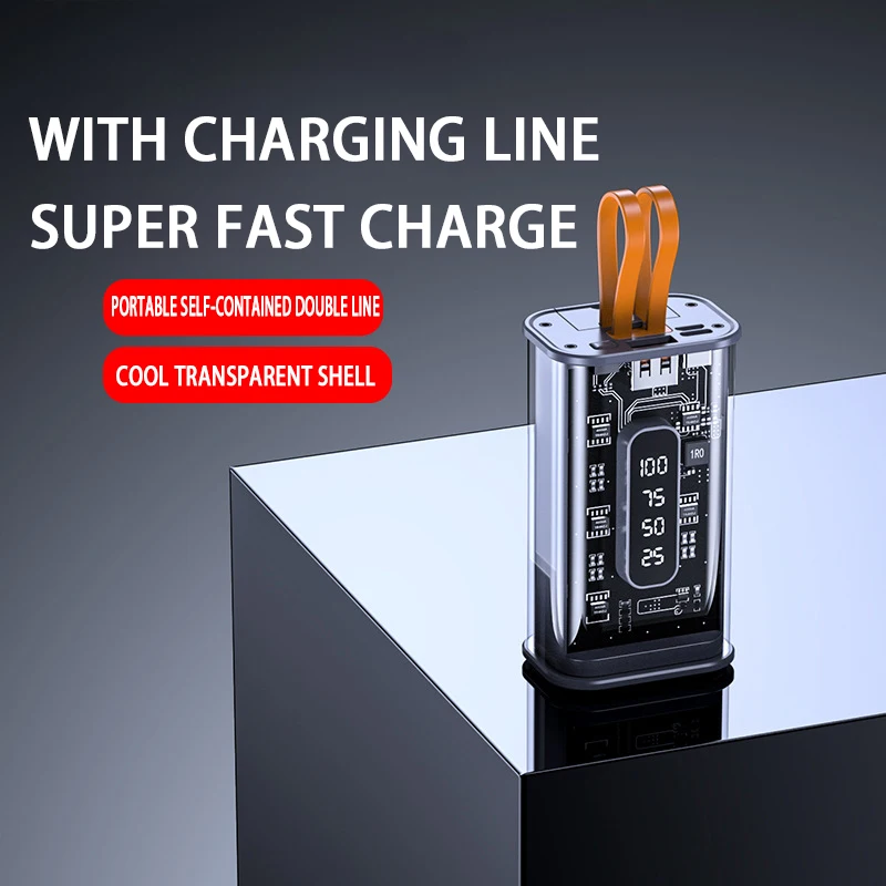 

10000mAh Mini Power Bank PD 100W Super Fast Charging Stand Transparent Fashionable Powerbank With LED For iPhone Huawei Xiaomi