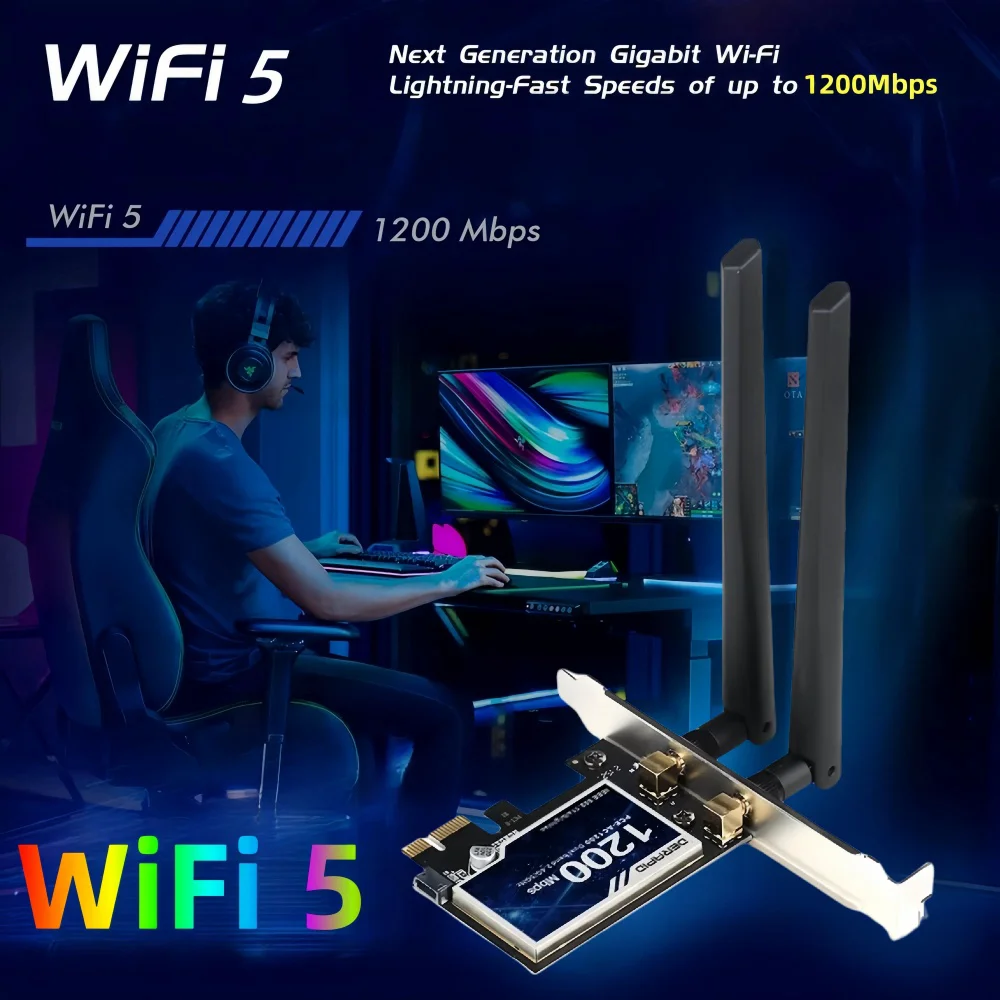 1200Mbps Wireless PCI-e Adapter 2.4G/5GHz Bluetooth 4.0 WiFi Wlan Card 802.11ac