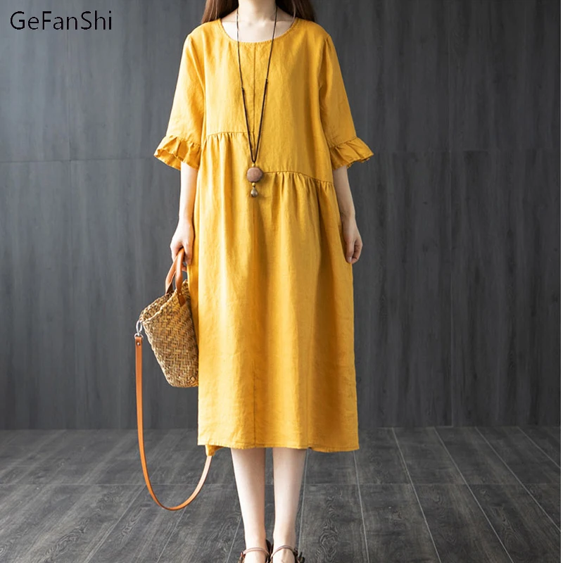 

Spring Summer Dresses Women Elegant Solid Ruffles Sleeves Dress Casual Loose Ladies Vestidos Beach Dress Clothing