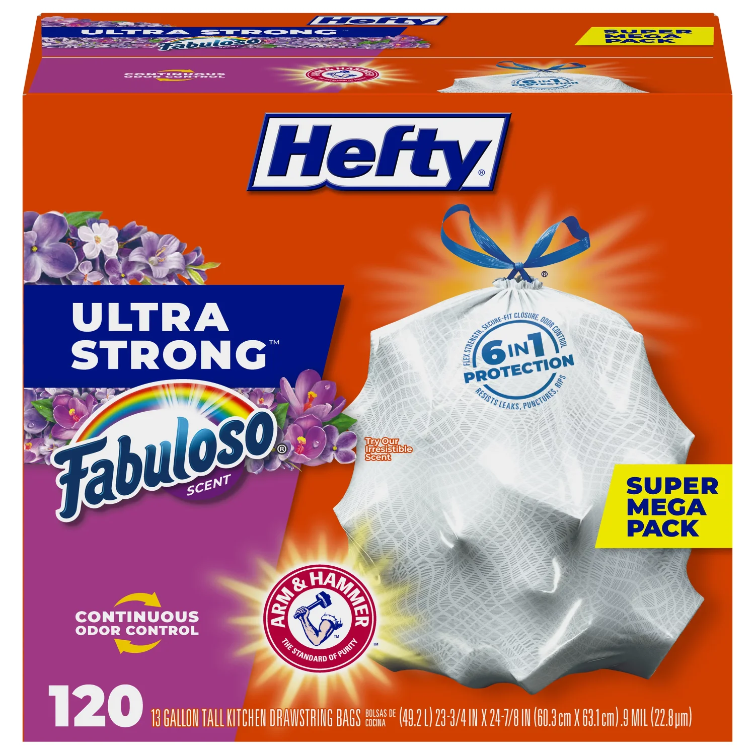 

Ultra Strong Tall Kitchen Trash Bags, Fabuloso Scent, 13 Gallon, 120 Count