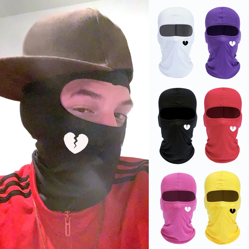 남녀공용 러브 프린트 바라클라바, 야외 사이클링 모자, 태양 보호, 방풍 풀오버 모자, 1 개