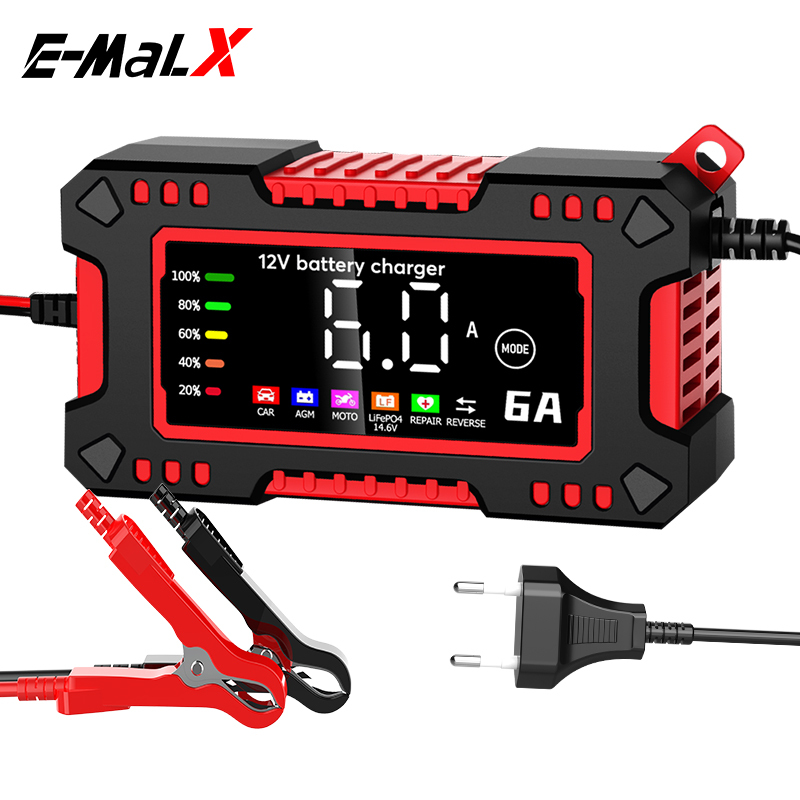 New 6A 12V Car Battery Charger Car and Motorcycle 14.6V LiFePO4 Lead Acid Battery Charger and Smart Pulse Repair Maintainer