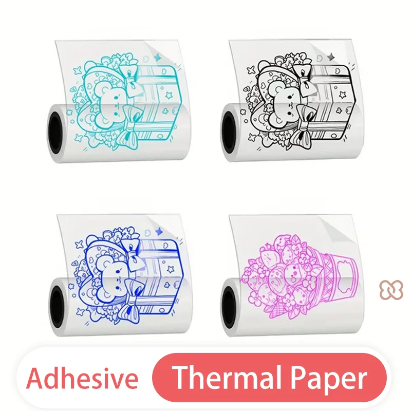 투명 컬러 감열지 롤, 미니 프린터용 인쇄 가능 접착 스티커, DIY 공예, 저널링 용품