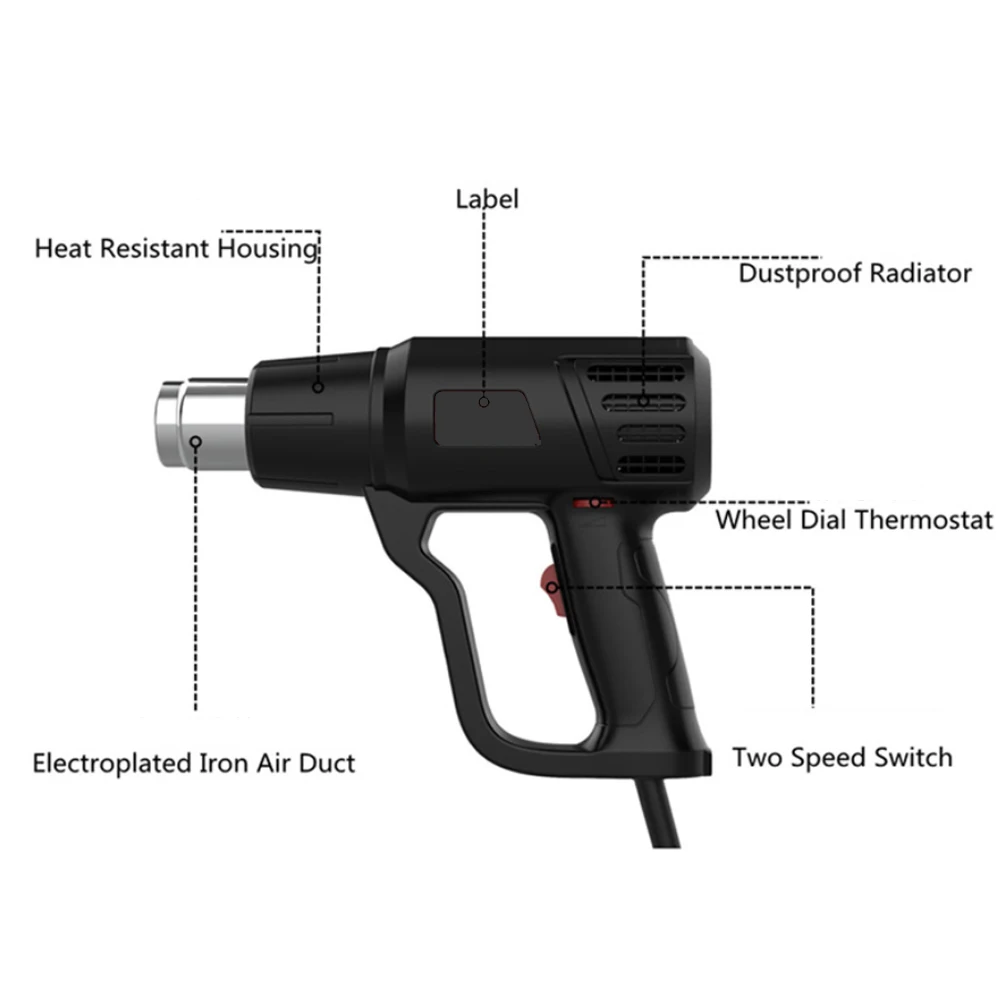 220V Heat Gun Adjustable Temperature 60-600 ℃ 4 Nozzles for DIY Stripping Paint Shrinking hot air gun heat gun
