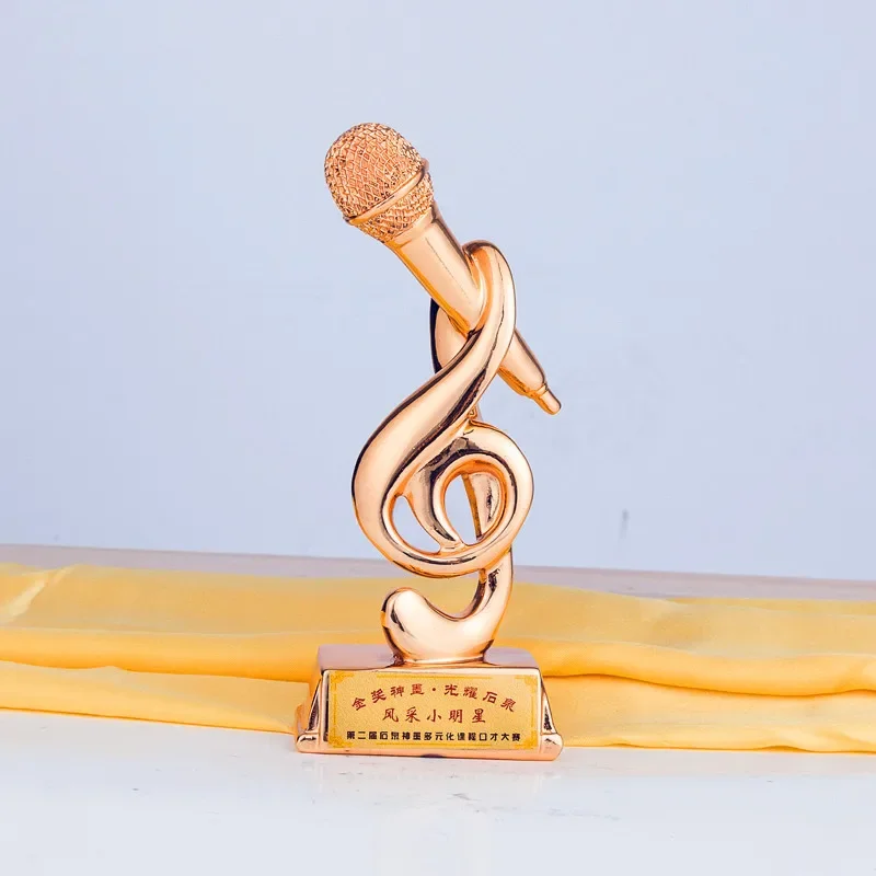 Customized Gold, Silver, Bronze Microphone Resin Trophy, Good Voice, Music Awards Cup, Singing Competition, Home Decoration, 1Pc