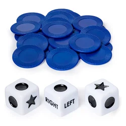 Left Right Center Dice Game Funny Drinking Dice with 3 Dices and 24 Random Color Chips for Family Party Table Playing Games