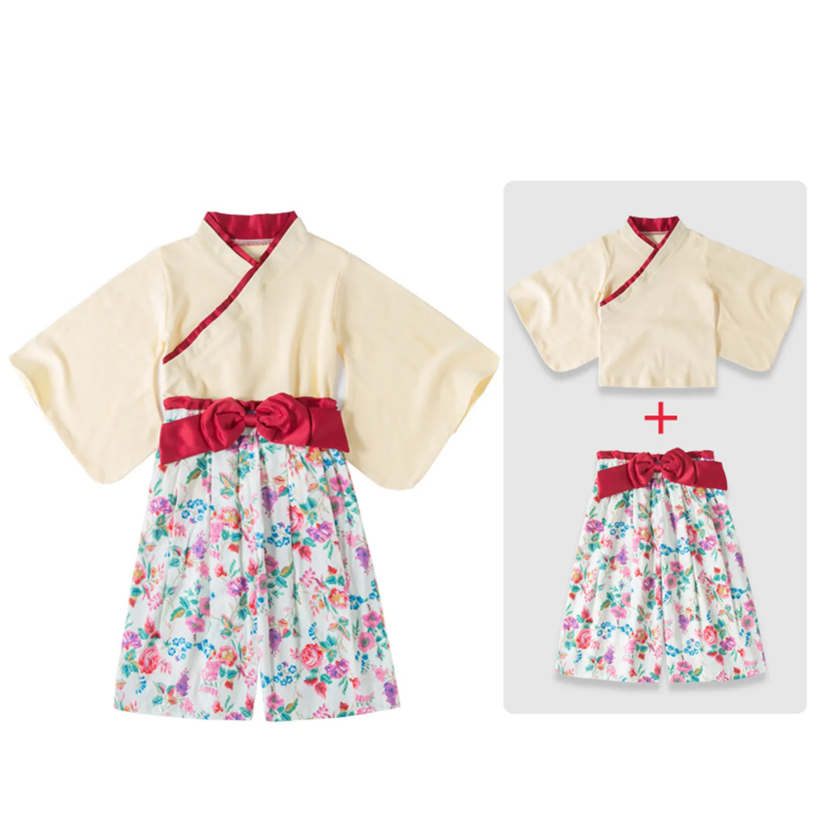 Kids Toddler Baby Girls Spring Summer Floral Cotton Print Short Sleeve Shorts Kimono Baby Christmas Clothes Cute Fashion Outfits