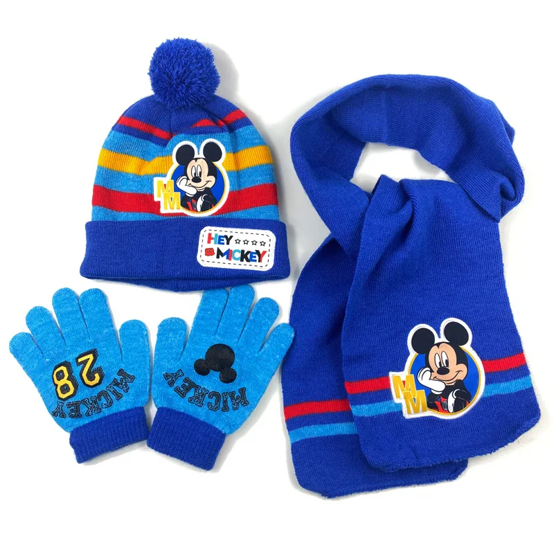 

Disney 3PCS Baby Hat with Scarf gloves Winter Knitted Cotton Toddler Cap for Kids Boy Girl Infant Hairball Bonnet Scarf Set