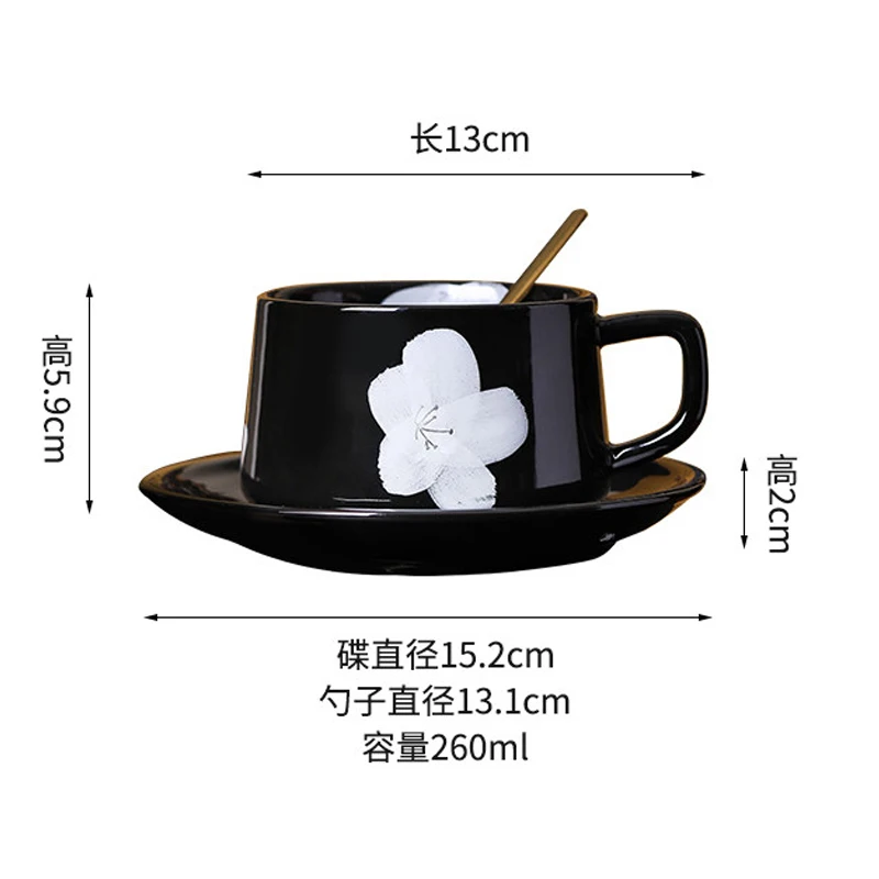 창의적인 꽃무늬 귀여운 컵, 가정용 사무용품 도자기 물컵, 미니멀리스트 스타일 커피잔과 접시 세트