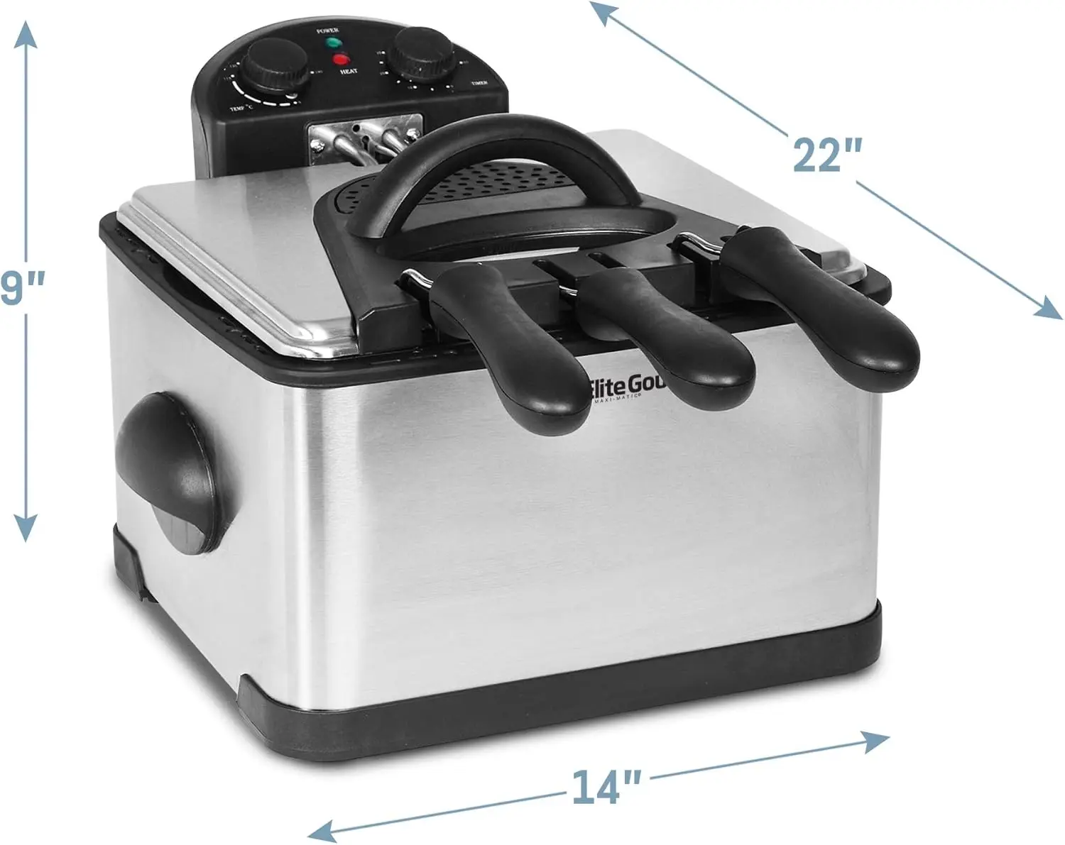 Gourmet EDF-401T Electric Immersion Deep Fryer 3-Baskets, 1700-Watt, Timer Control, Adjustable Temperature, Lid with Viewi 6