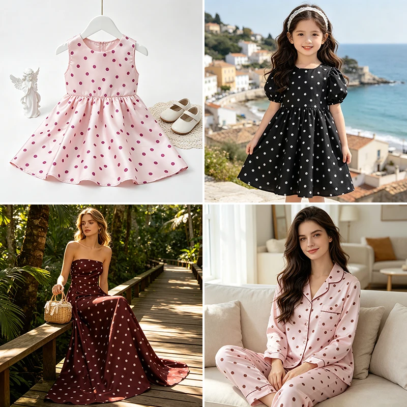 Colorful Polka Dots Silky Satin Fabric - Soft, Elegant Material for DIY Dresses, Linings, and Clothing Sewing Projects