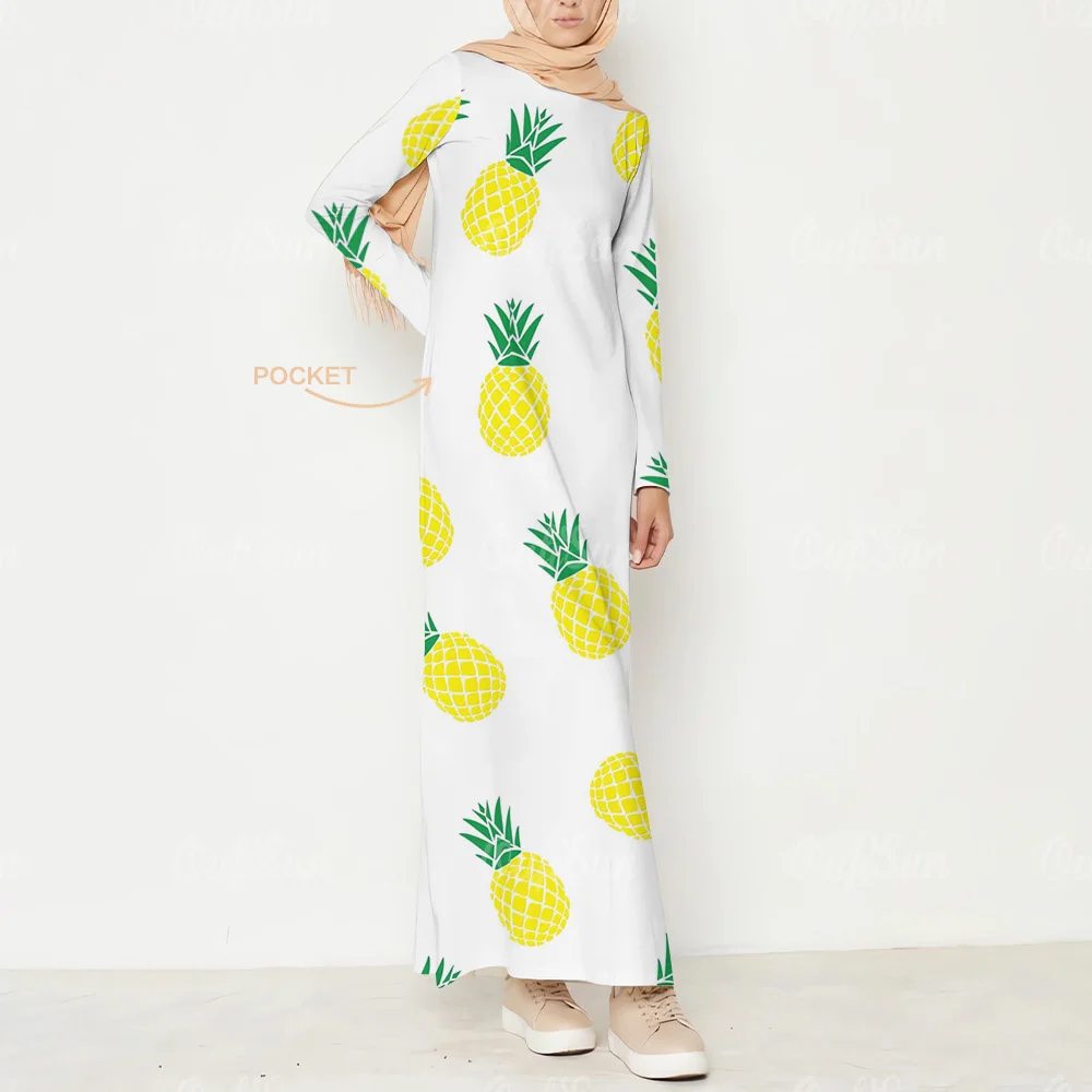

New Women's Dress Pocket Dress Full Fruit Print Elements Loose Elegant Casual Fashion Party Plus Size Clothing 2024