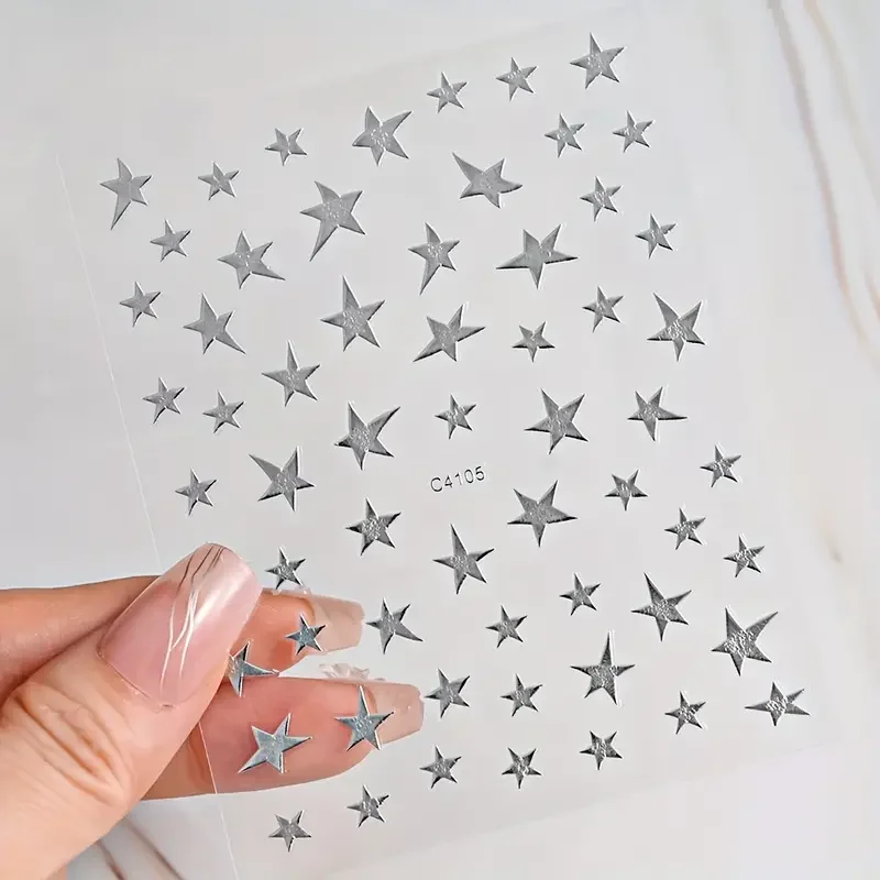 1/4 PCS 3D Metal Silver Golden Starburst  Nails Stickers Manicure French Nail Art Decoration Decal Y2K Nail Art Tips Nail Charm 5