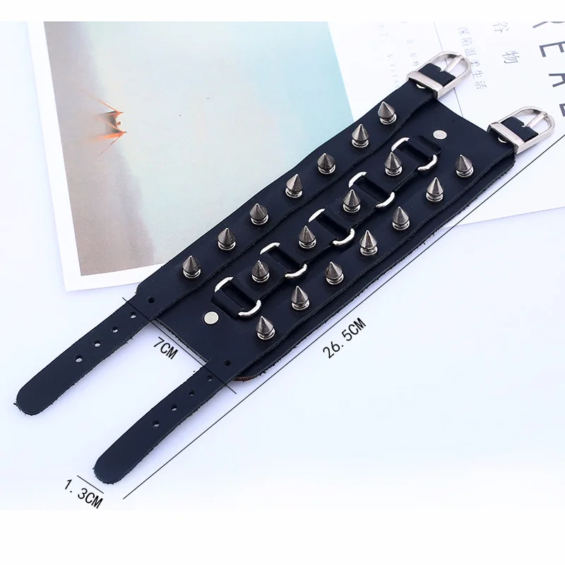 Punk Exaggerated Leather Bracelet Tapered Spikes Riveted Leather Bracelet Hip Hop Trend Cool Jewelry Accessories Gift for Friend 4