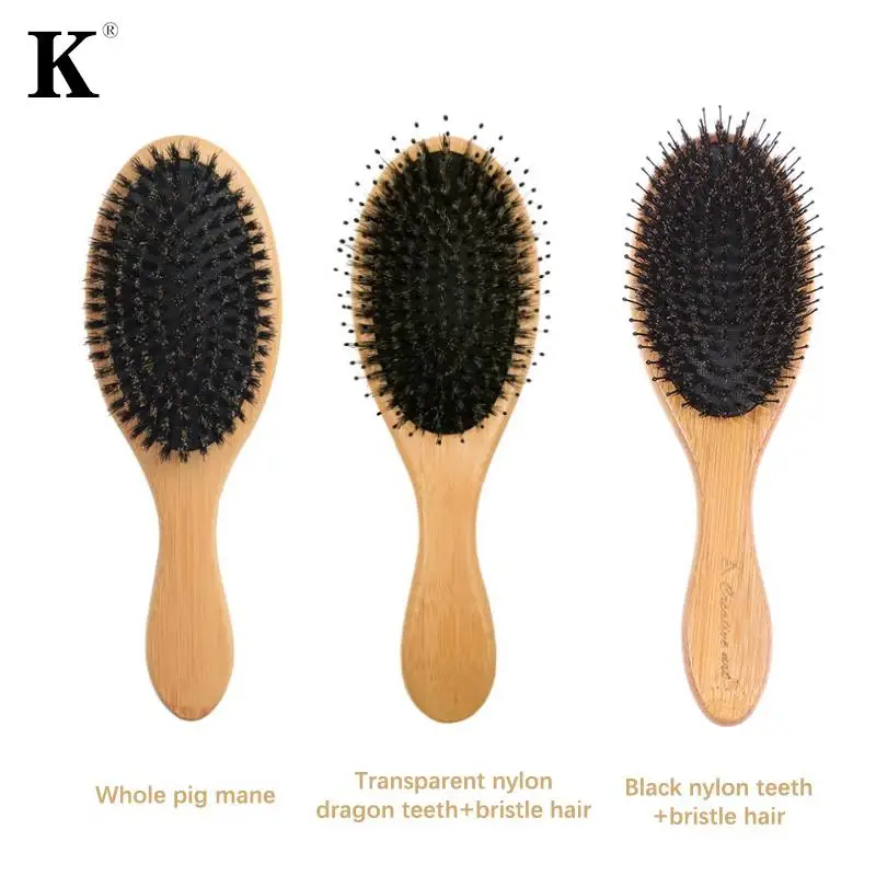 

1Pc Hair Brush Natural Bamboo Handle Boar Bristles Anti-static Hair Scalp Paddle Hairbrush Gasbag Massage Comb Hair Care