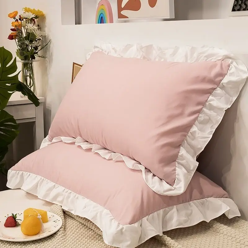 

Pure Cotton Pillowcase, Washed with Water, Cotton Pleated with Lace, Solid Color Lace Pillowcase, 48x74, One Pair