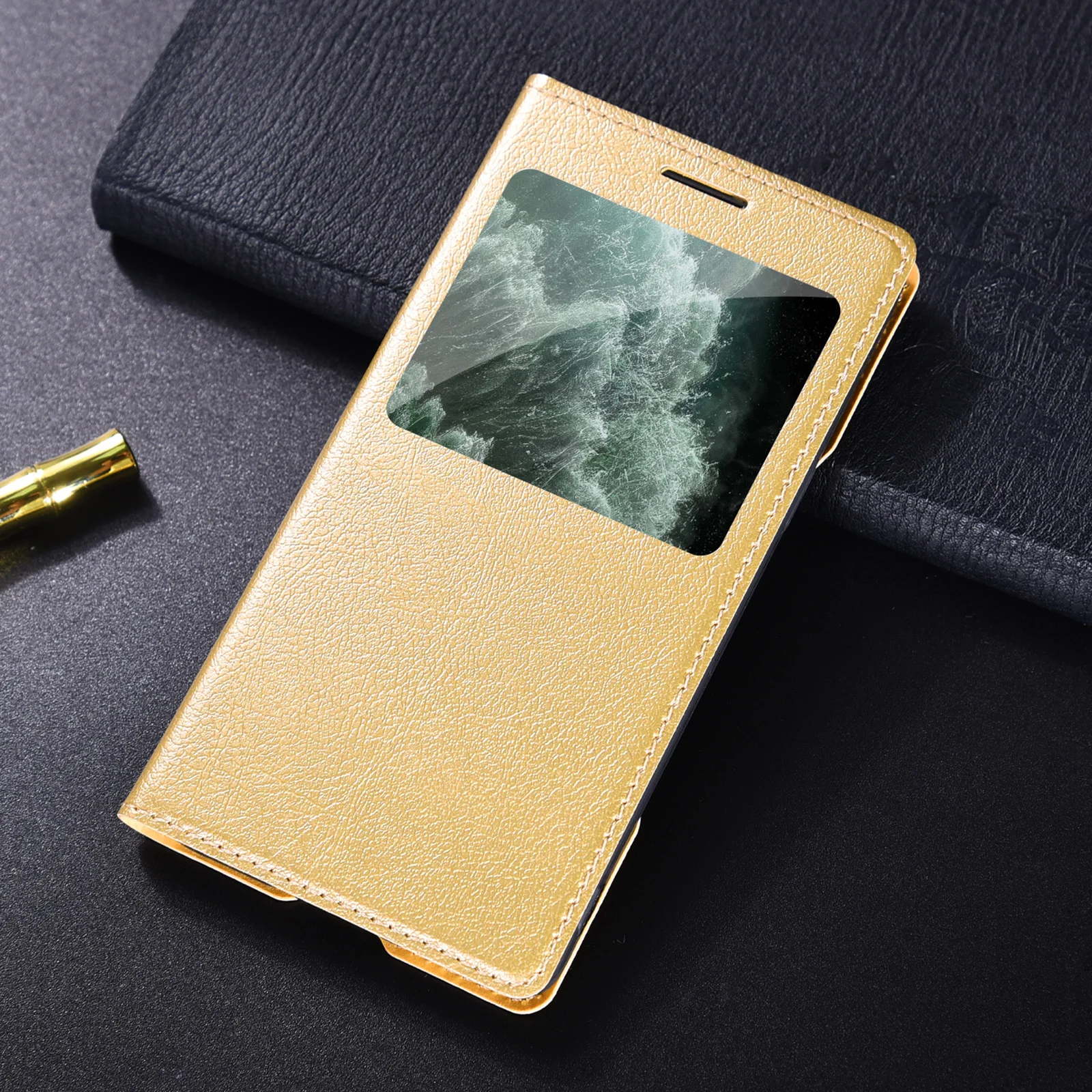 Sleek Transparent Window Flip Leather Phone Case