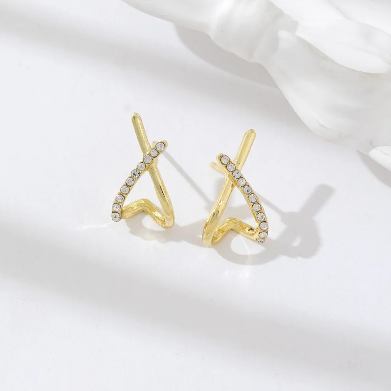 Trendy Inlaid with Rhinestones Cross Stud Earrings for Women Dainty Simple Minimalist Earring Fashion Jewelry Party Gifts - 5