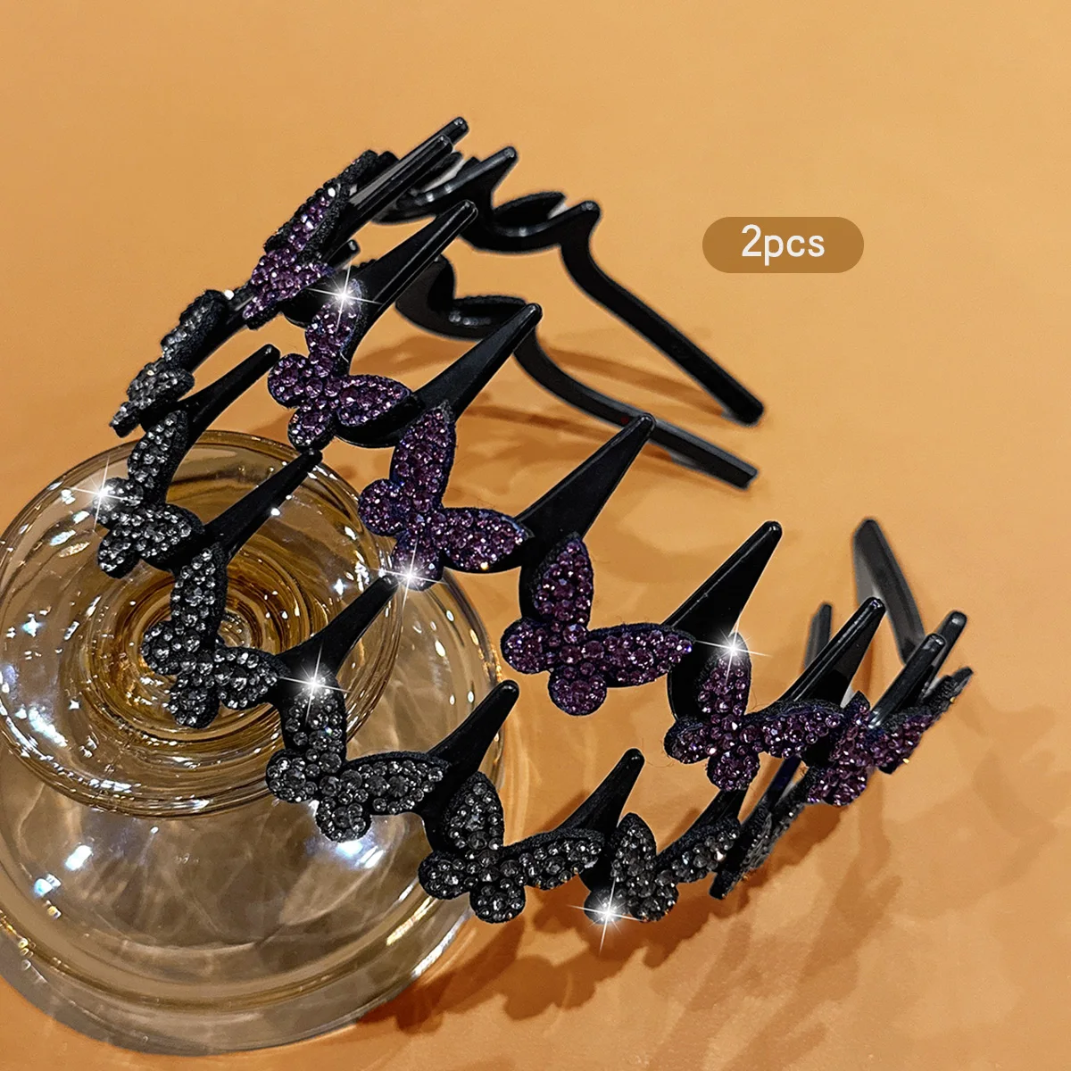 2-lila Kaffee-Schmetterlings-Stirnbänder mit rutschfestem Stirnband, geeignet für den täglichen Haarschmuck – Detail 5