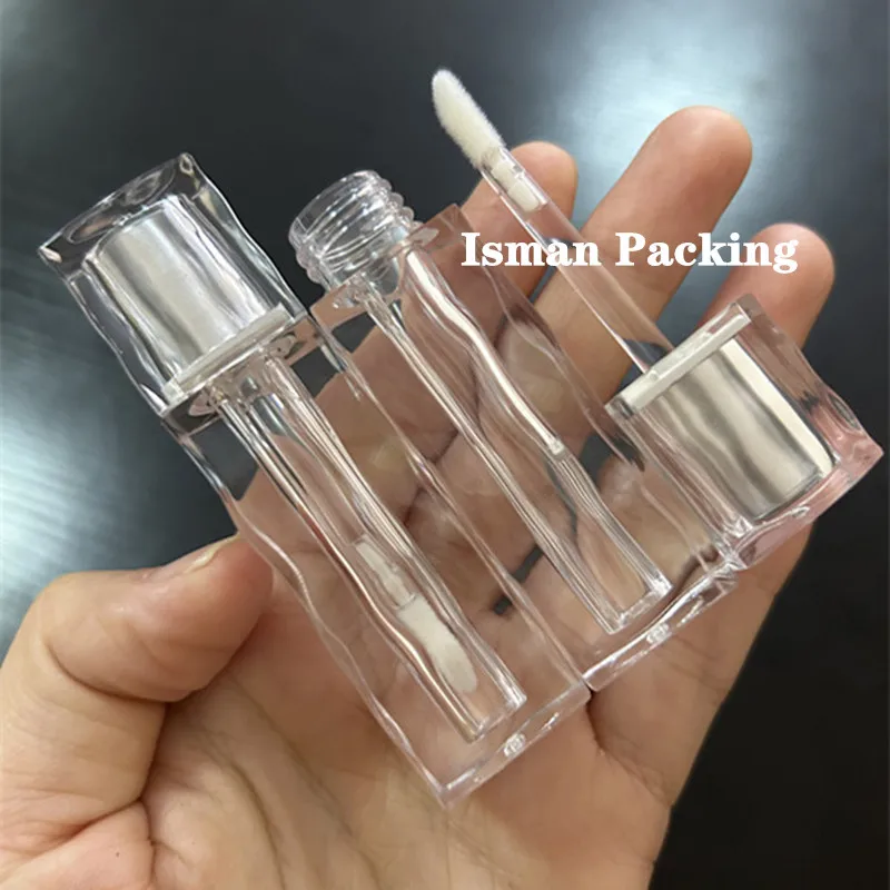 

50Pcs empty new creative fancy clear sliver top lip balm makeup packaging lip gloss container tube with wands brush 3ml