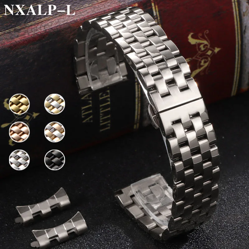 Premium Solid Stainless Steel Watch Band - High-Quality Curved/Flat End Wristband, Available in Various Sizes