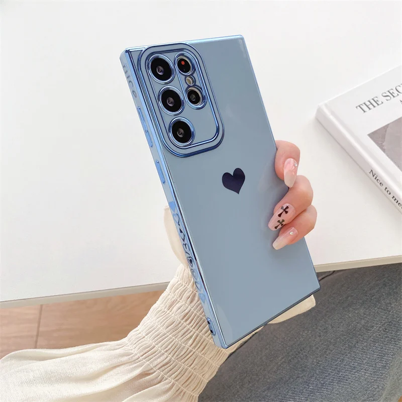 Coque de téléphone plaquée cœur d'amour pour Samsung Galaxy S25 S24 S23 S22 S21 Plus Ultra S20 FE Silicone souple TPU antichoc couverture arrière_voghion.com