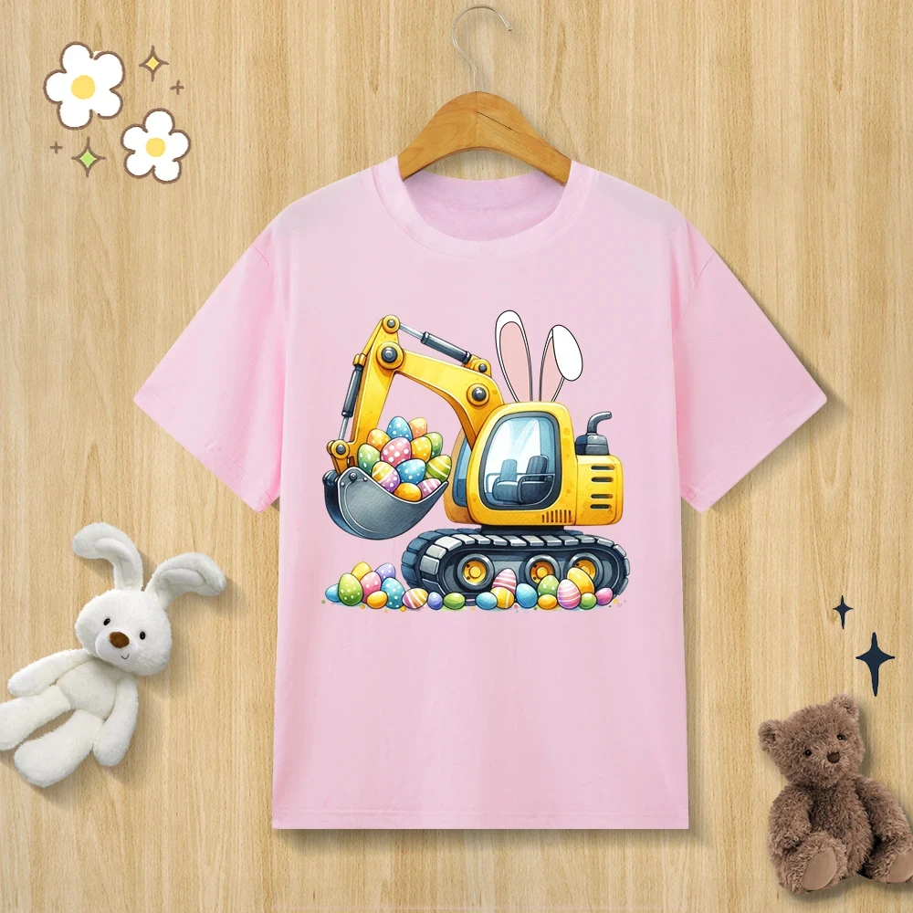 Children’s Pure Cotton T-shirt Happy Easter Bunny Egg Print T-shirt O-neck Short Sleeve Kids Clothes Boys Baby Tee Girl Clothes 4