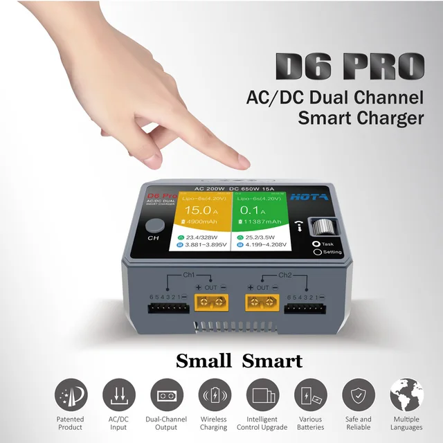 Original in Stock HOTA D6 Pro A /DC Dual Channel 1~6S Smart Battery Charger Discharger Lipo Charger for RC Model Parts 1
