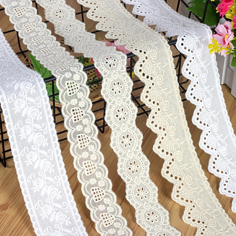

Lace Trims 5 Yard Cotton Cloth Embroidery Lace Trimmings Ribbons Tape Fabric Scalloped Edgings for Clothing DIY Sewing Craft
